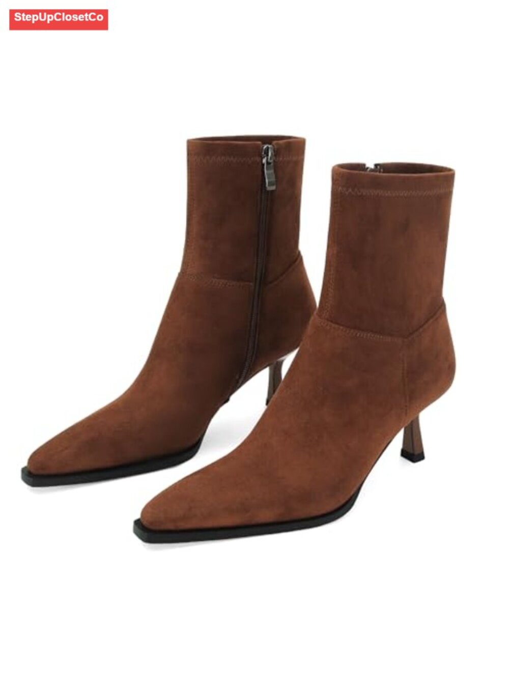 Womens Kitten Heel Ankle Boots Pointed Toe Dressy Booties Suede Faux Leather